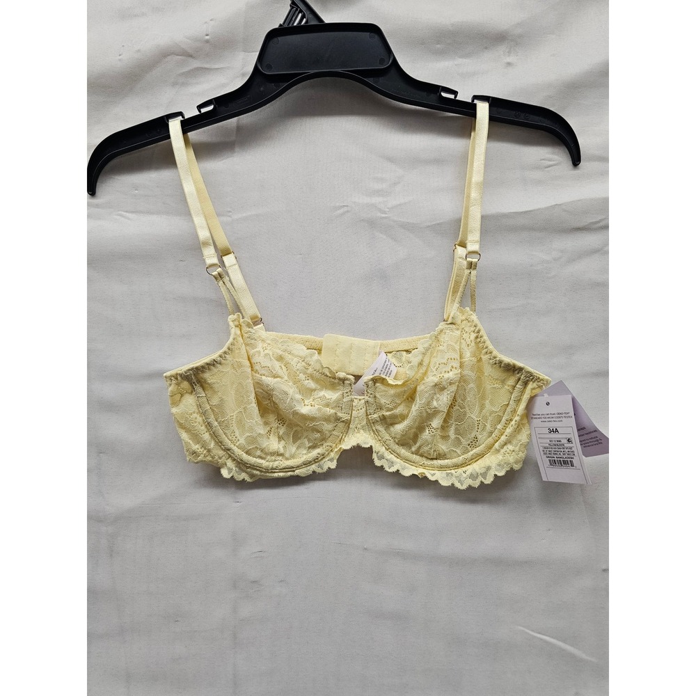 Auden Womens Lace Balconette Bra Yellow Nylon Blend Casual Size 34A